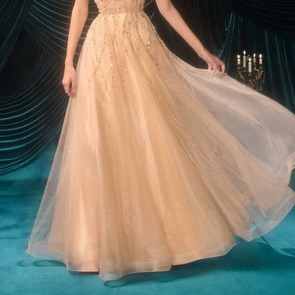 New Champagne Strapless Beads Embellished A-Line Gown w/ Beaded Bodice CD A1491 - Picture 10 of 10